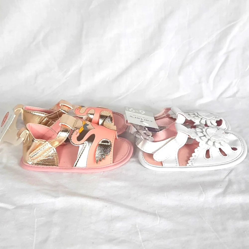 Baby Girl Crib Shoes Sandals Bundle of 2 Pair Size 6-9 Months Flamingo NEW